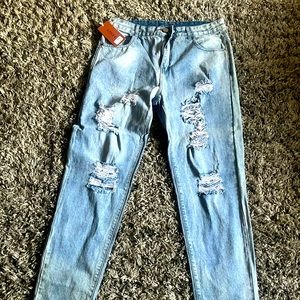 Mens blue ripped jeans